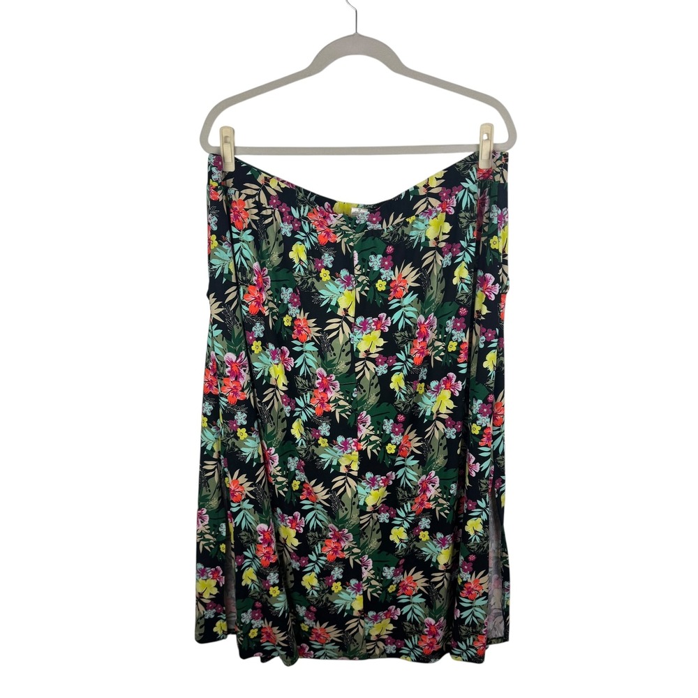 Terra & Sky Floral Pull On Maxi Skirt 4X Multicolor Stretch Side Slit Tropical - Picture 6 of 10